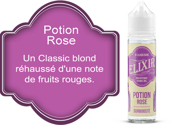 E-liquide Elixir Potion Rose, un classic blond rehaussé d'une note de fruits rouges